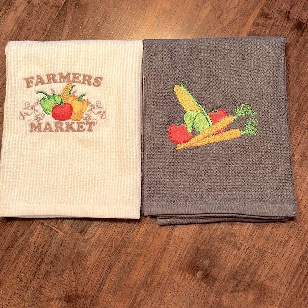 Set of 2 (18” by 16”) Custom Gray and White Farmer’s Market2 Embroidered Barmops